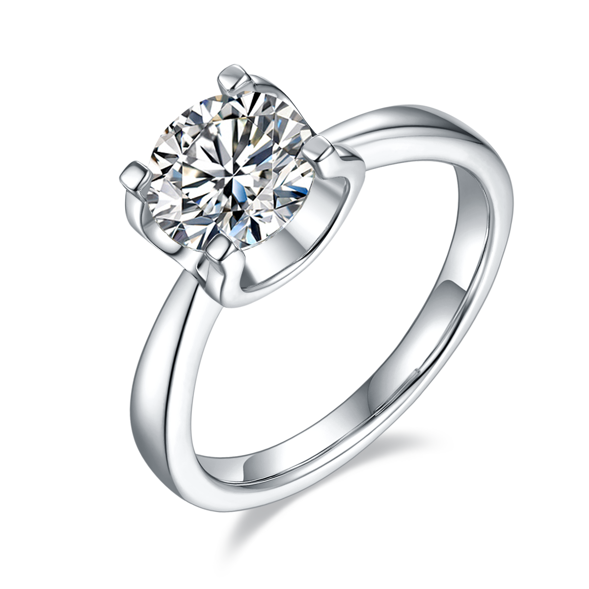 1.5 CT D Color Moissanite Peg Head Classic Ring in White Gold Plated Sterling Silver#0