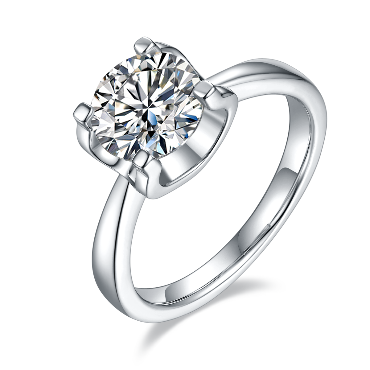 2.0 CT D Color Moissanite Peg Head Classic Ring in White Gold Plated Sterling Silver#0