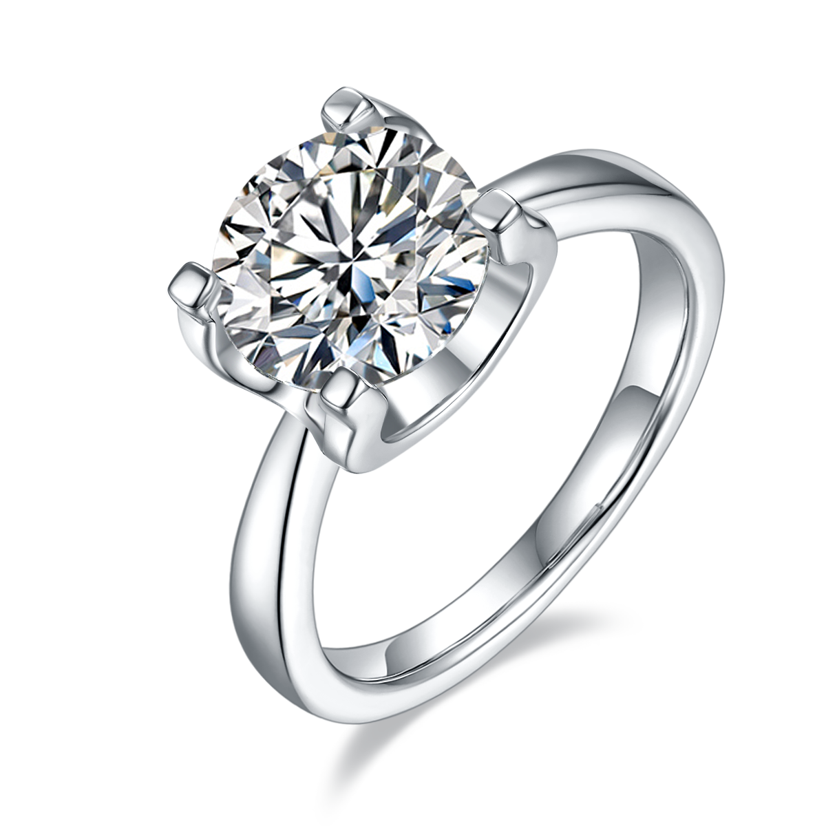3.0 CT D Color Moissanite Peg Head Classic Ring in White Gold Plated Sterling Silver#0