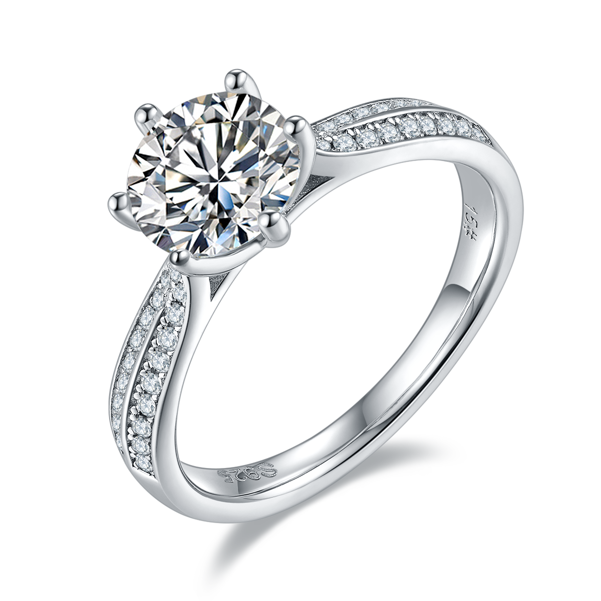 1.5 CT D Color Moissanite Star Queen Custom Ring in White Gold Plated Sterling Silver#0