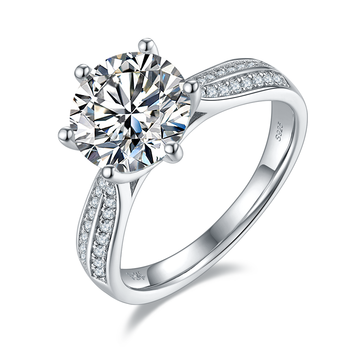 3.0 CT D Color Moissanite Star Queen Custom Ring in White Gold Plated Sterling Silver#0