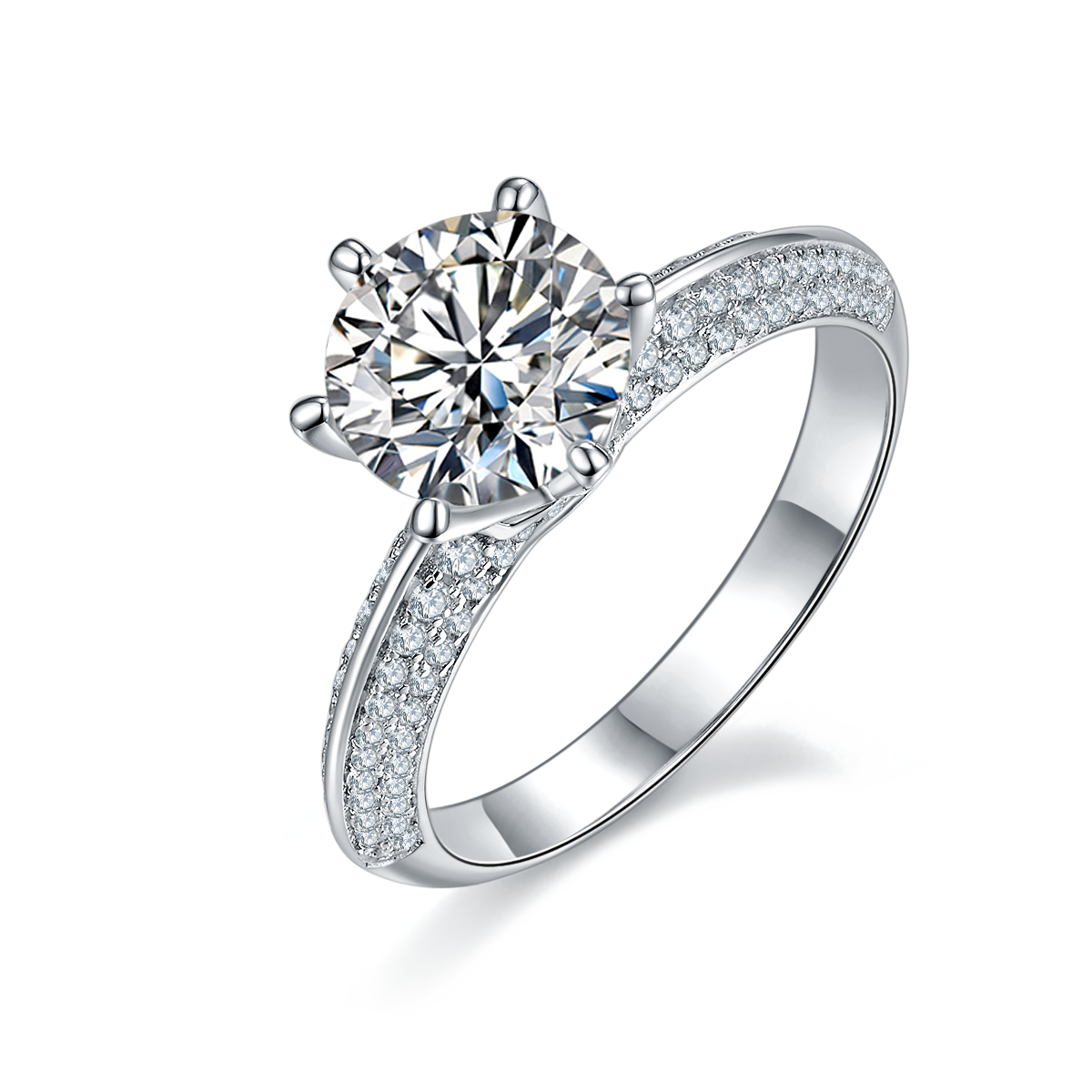 2.0 CT D Color Moissanite Majestic Ring in White Gold Plated Sterling Silver#0