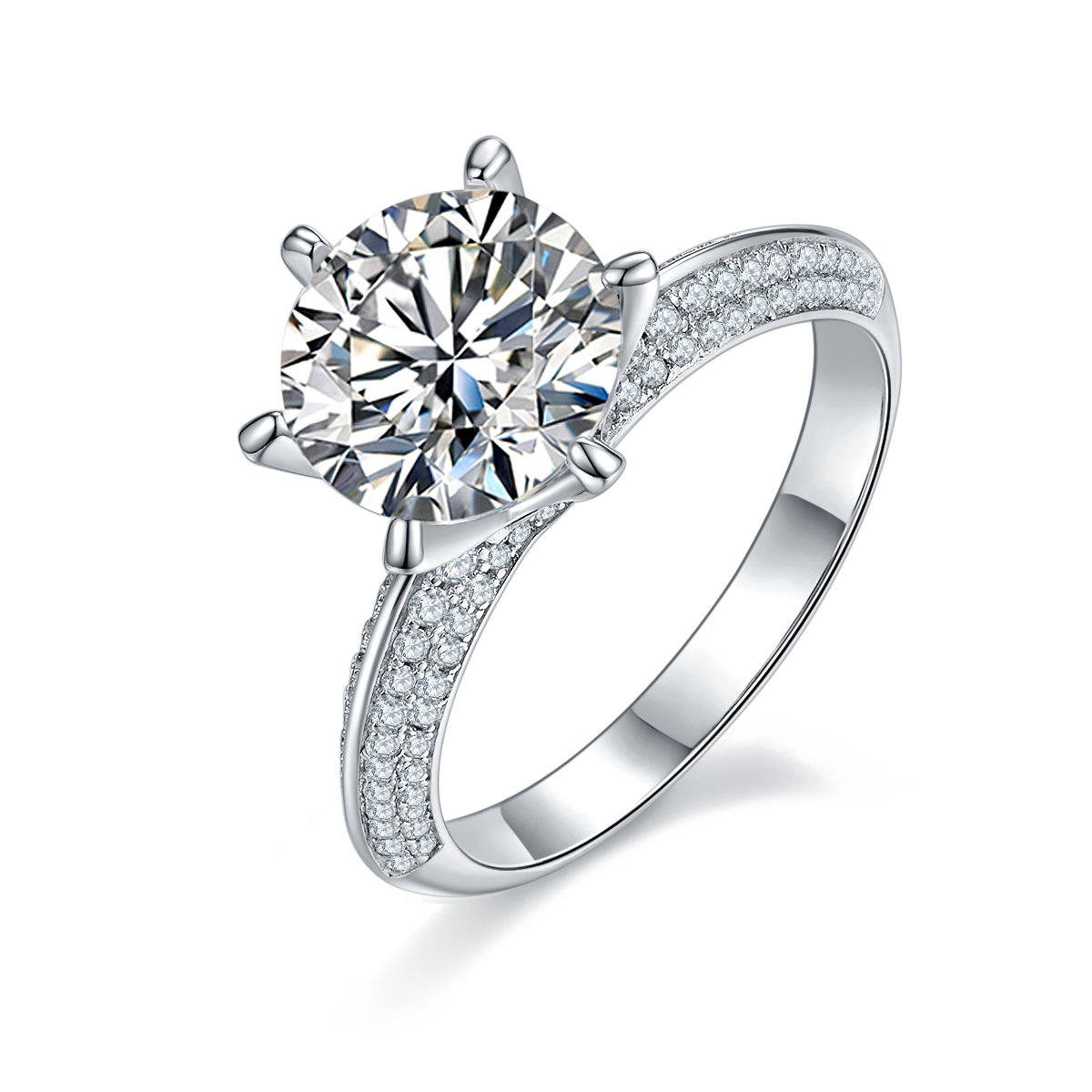 3.0 CT D Color Moissanite Majestic Ring in White Gold Plated Sterling Silver#0
