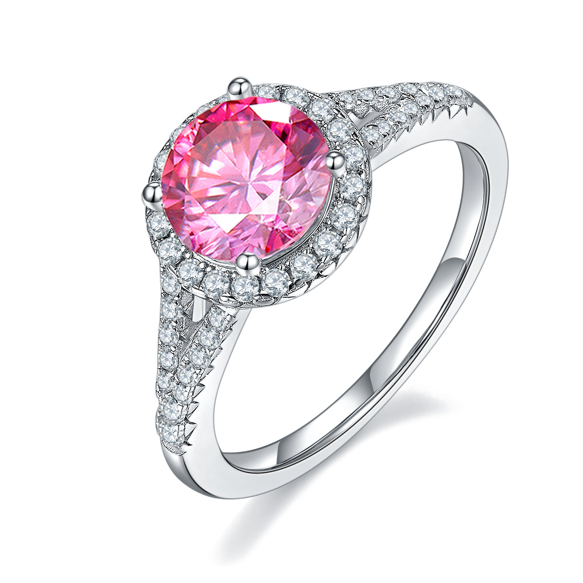 1.5 CT D Color Bezel Set Moissanite Split Shank Ring in White Gold Plated Sterling Silver#2