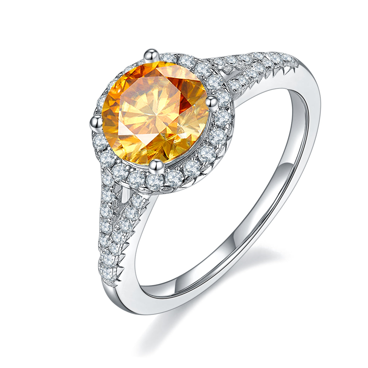 1.5 CT D Color Bezel Set Moissanite Split Shank Ring in White Gold Plated Sterling Silver#1