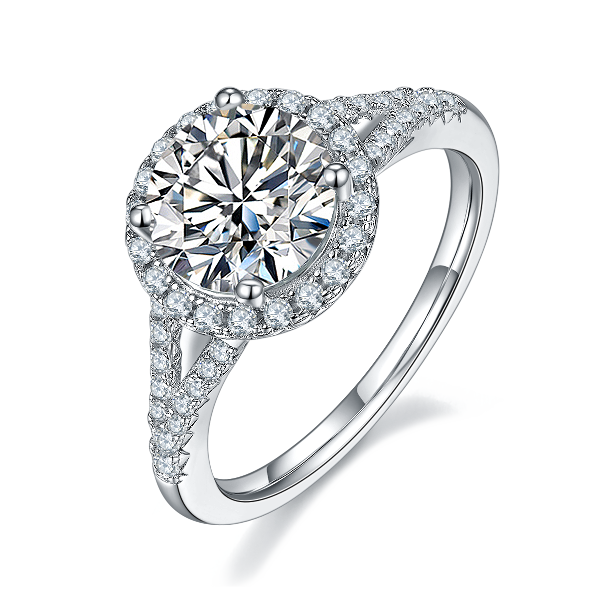 2.0 CT D Color Bezel Set Moissanite Split Shank Ring in White Gold Plated Sterling Silver#0