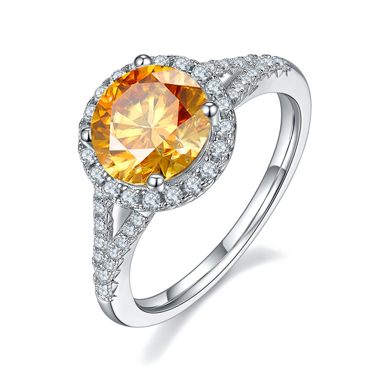 2.0 CT D Color Bezel Set Moissanite Split Shank Ring in White Gold Plated Sterling Silver#1