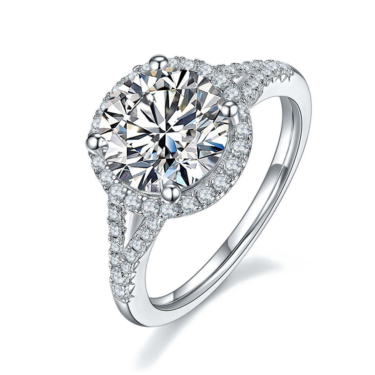3.0 CT D Color Bezel Set Moissanite Split Shank Ring in White Gold Plated Sterling Silver#0