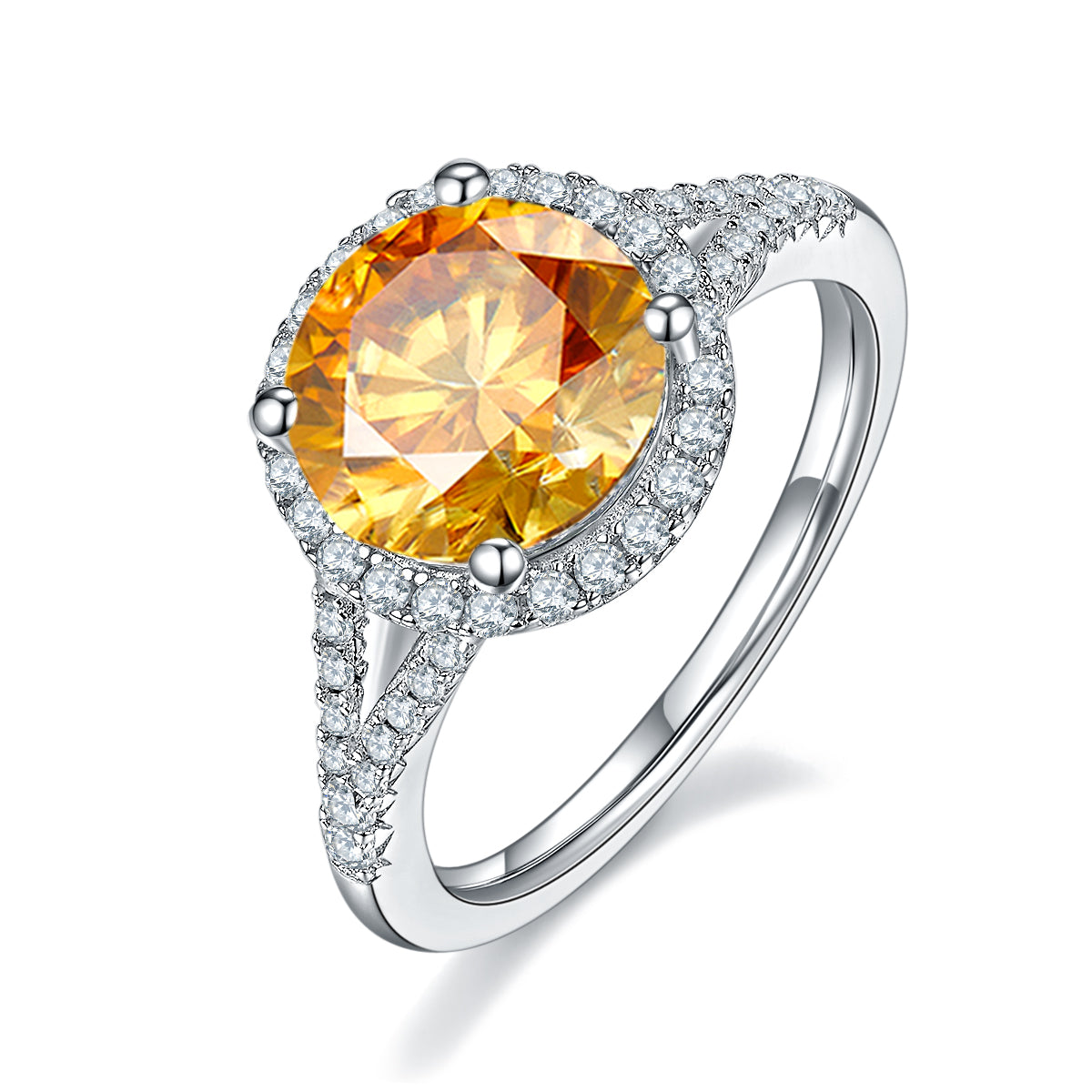 3.0 CT D Color Bezel Set Moissanite Split Shank Ring in White Gold Plated Sterling Silver#1
