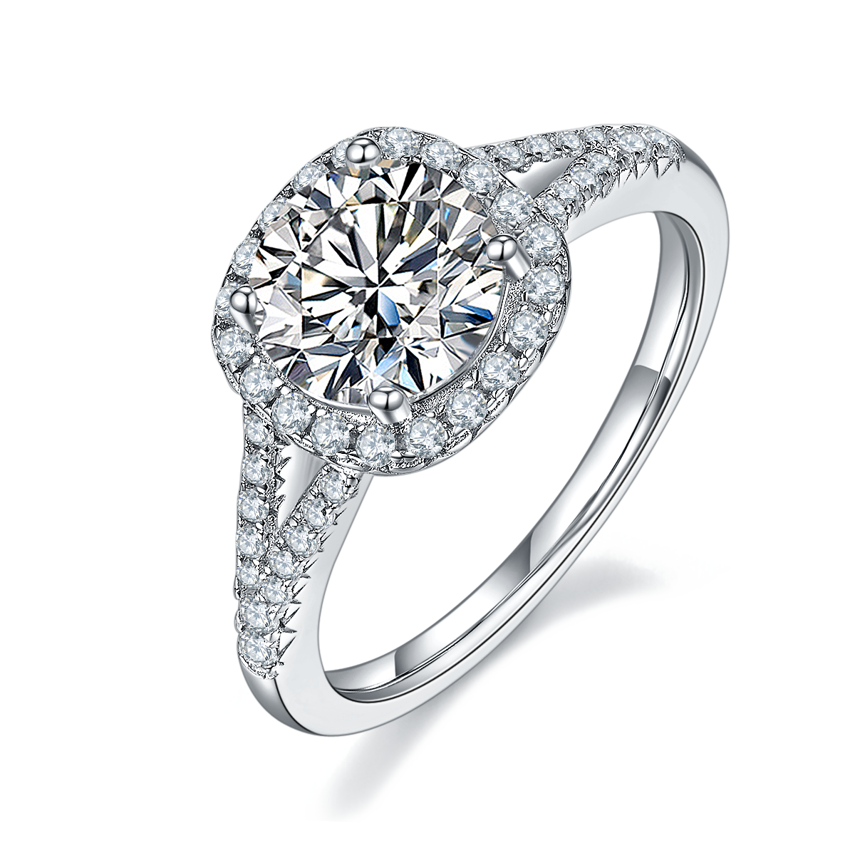 1.5 CT D Color Square Bezel Set Moissanite Split Shank Ring in White Gold Plated Sterling Silver#0