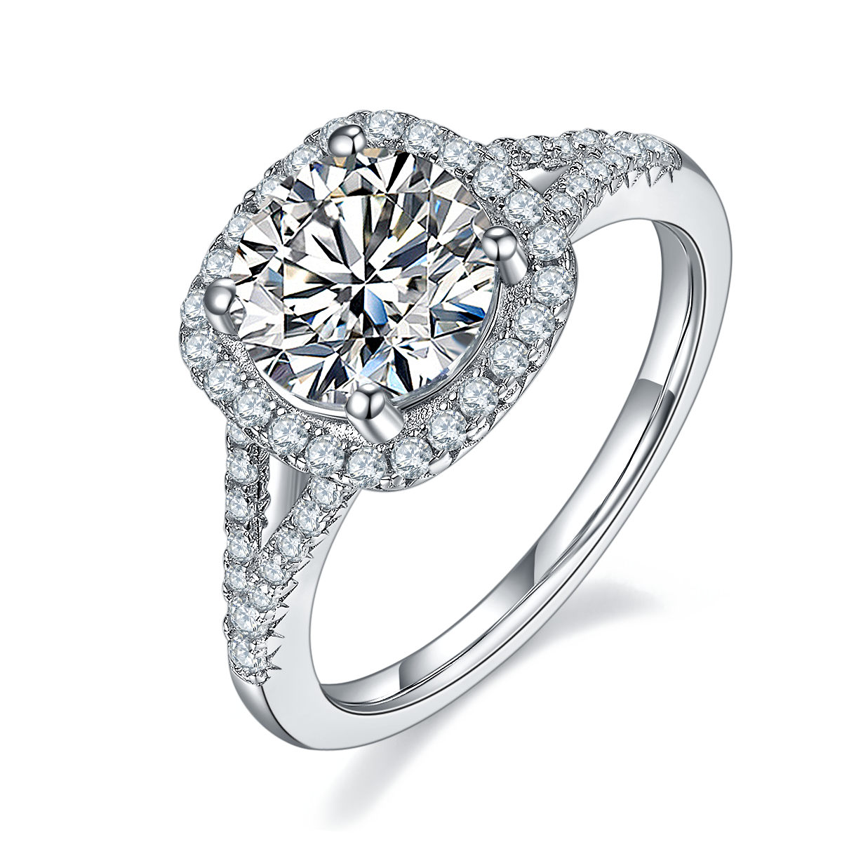 2.0 CT D Color Square Bezel Set Moissanite Split Shank Ring in White Gold Plated Sterling Silver#0