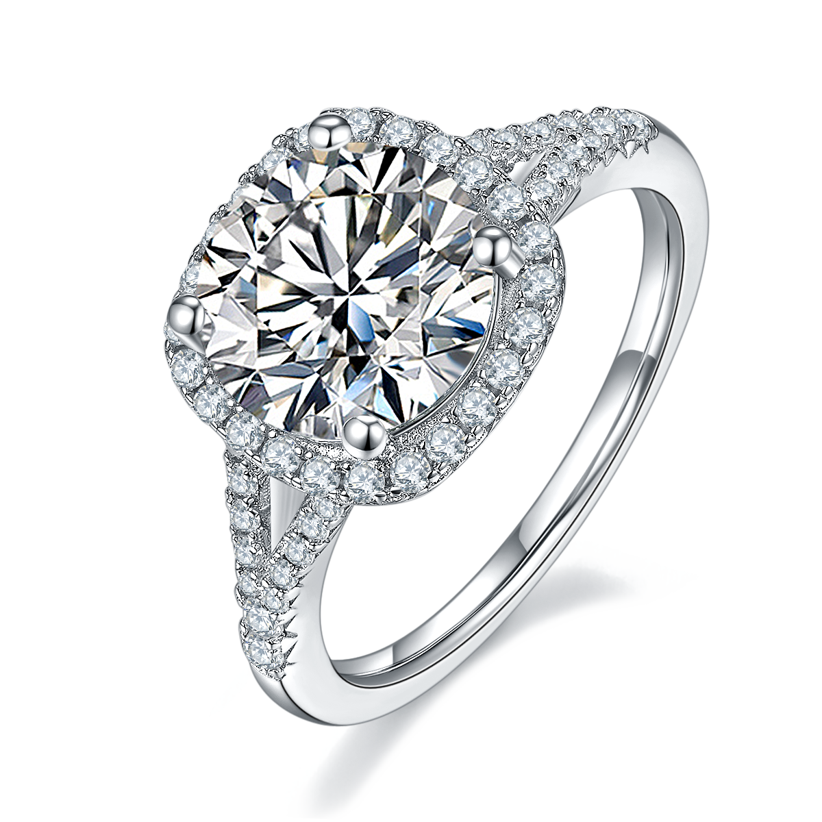 3.0 CT D Color Square Bezel Set Moissanite Split Shank Ring in White Gold Plated Sterling Silver#0