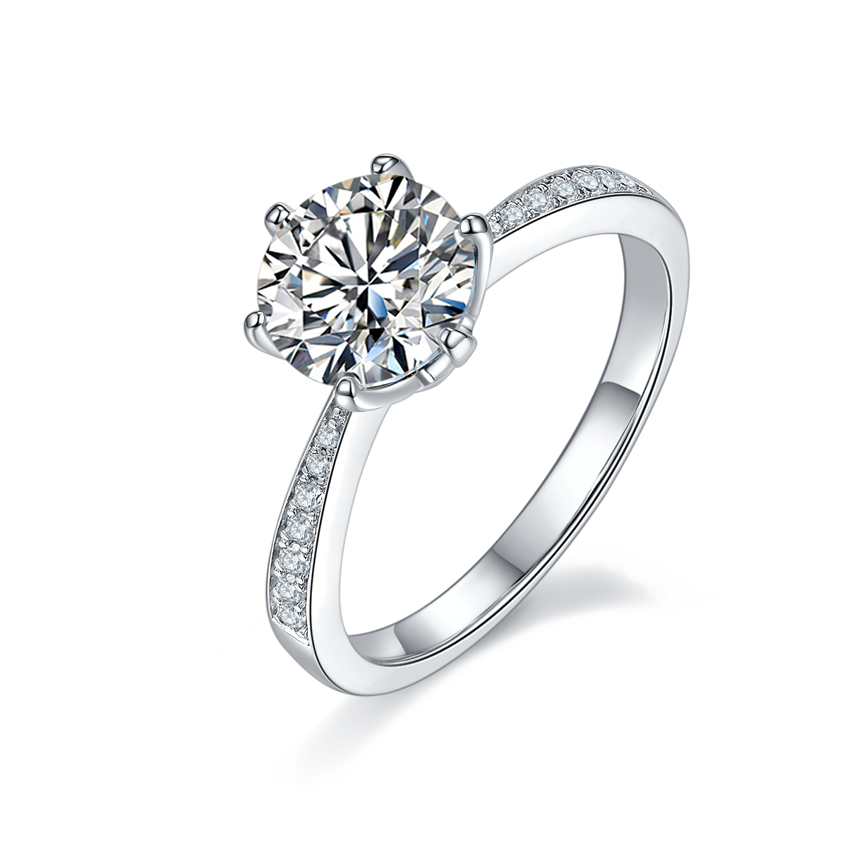 1.5 CT D Color Moissanite Pave Dancing Custom Ring in White Gold Plated Sterling Silver#0