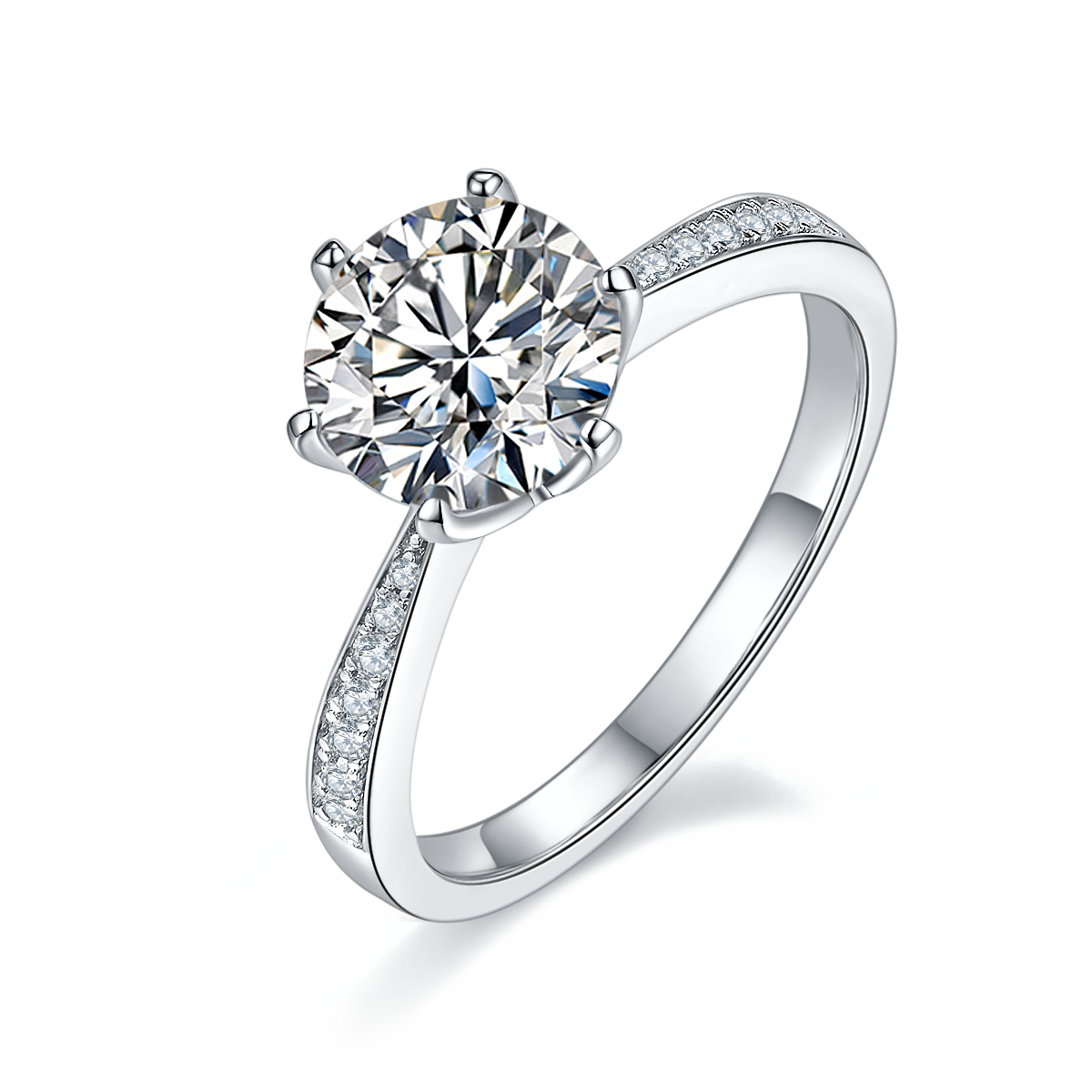 2.0 CT D Color Moissanite Pave Dancing Custom Ring in White Gold Plated Sterling Silver#0
