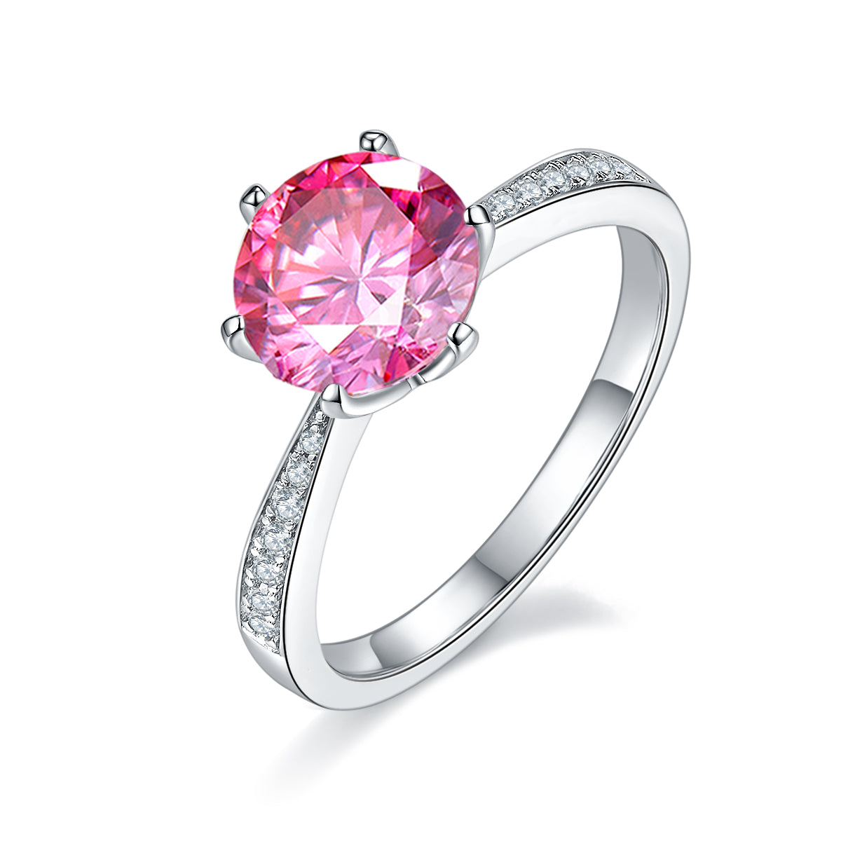 2.0 CT D Color Moissanite Pave Dancing Custom Ring in White Gold Plated Sterling Silver#2