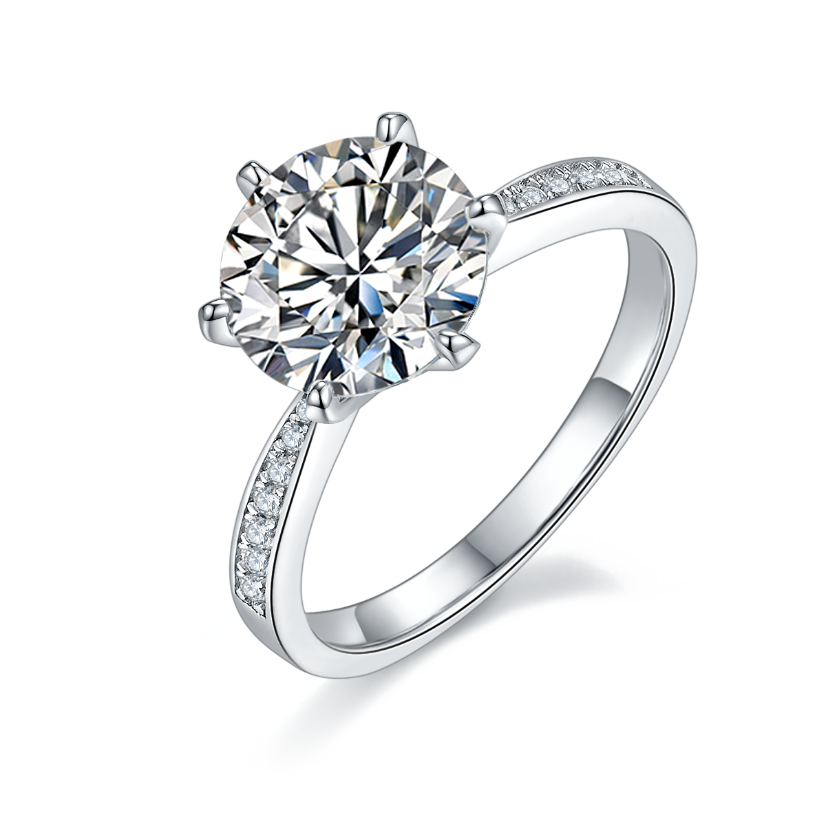 3.0 CT D Color Moissanite Pave Dancing Custom Ring in White Gold Plated Sterling Silver#0