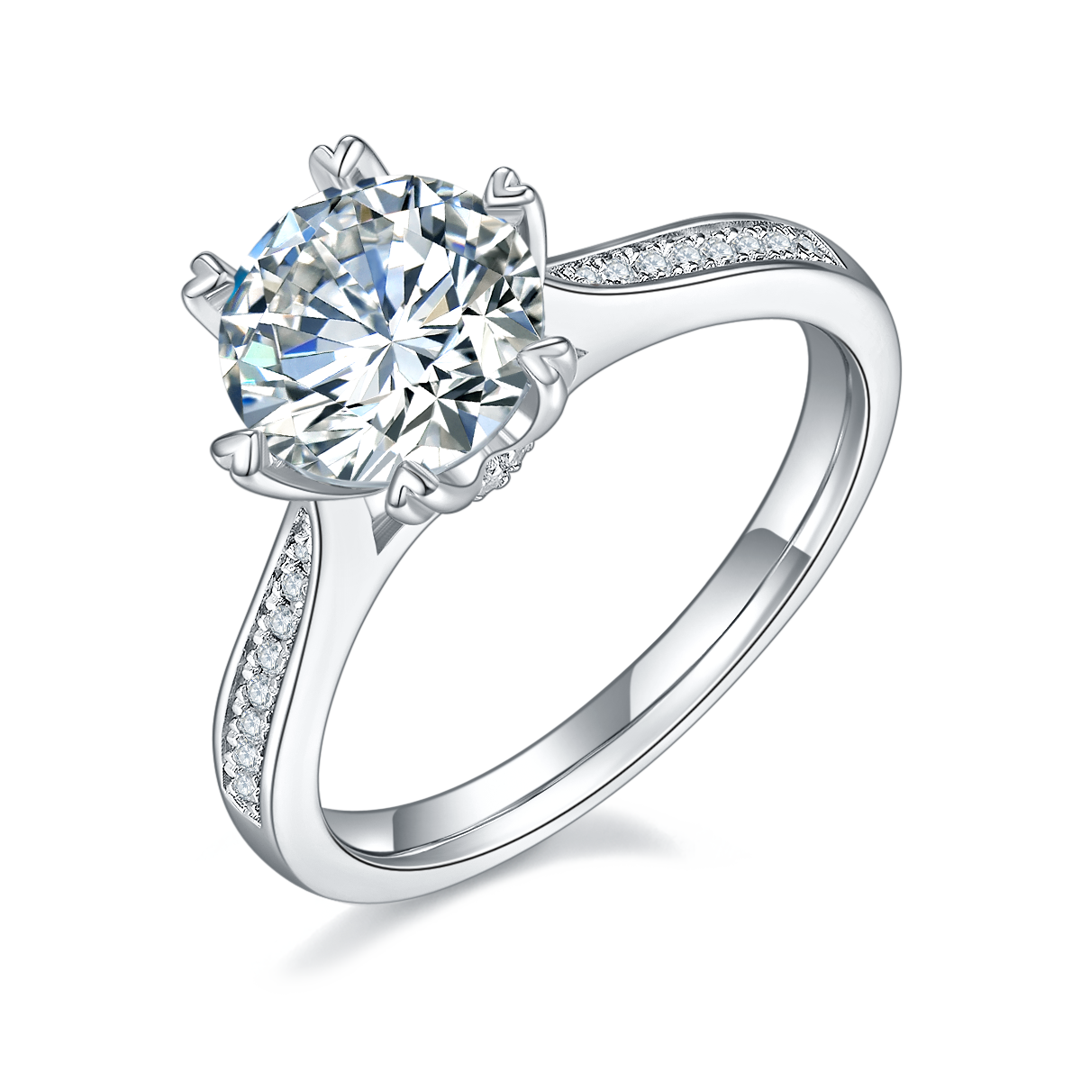 2.0 CT D Color Moissanite Spinning Fortune Custom Ring in White Gold Plated Sterling Silver#0