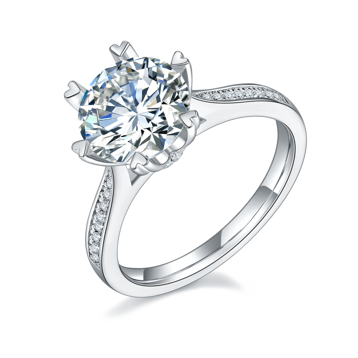 3.0 CT D Color Moissanite Spinning Fortune Custom Ring in White Gold Plated Sterling Silver#0