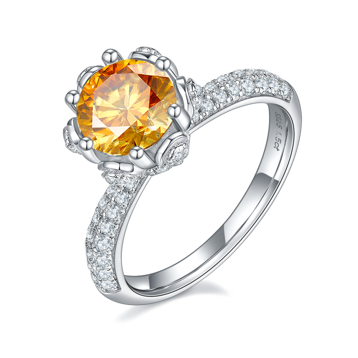 1.5 CT D Color Moissanite Flora Halo Straight Shank Custom Ring in White Gold Plated Sterling Silver#1
