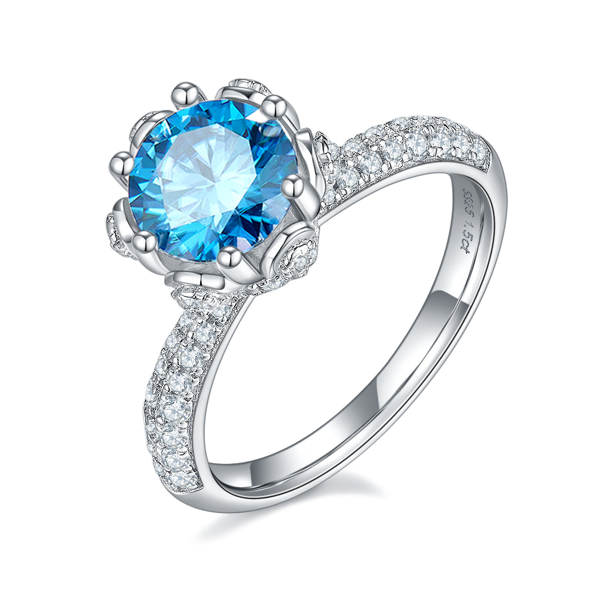1.5 CT D Color Moissanite Flora Halo Straight Shank Custom Ring in White Gold Plated Sterling Silver#3