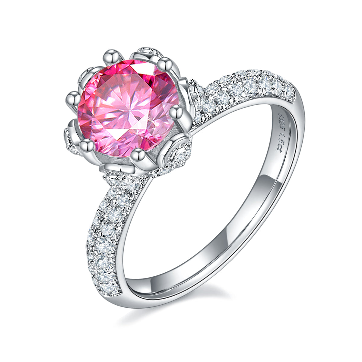 1.5 CT D Color Moissanite Flora Halo Straight Shank Custom Ring in White Gold Plated Sterling Silver#2