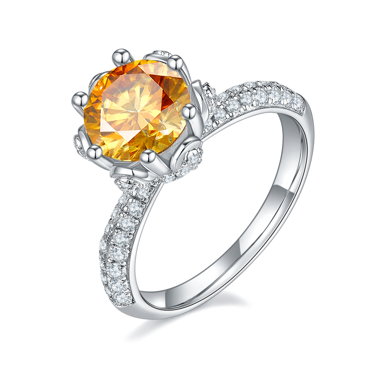 2.0 CT D Color Moissanite Flora Halo Straight Shank Custom Ring in White Gold Plated Sterling Silver#1