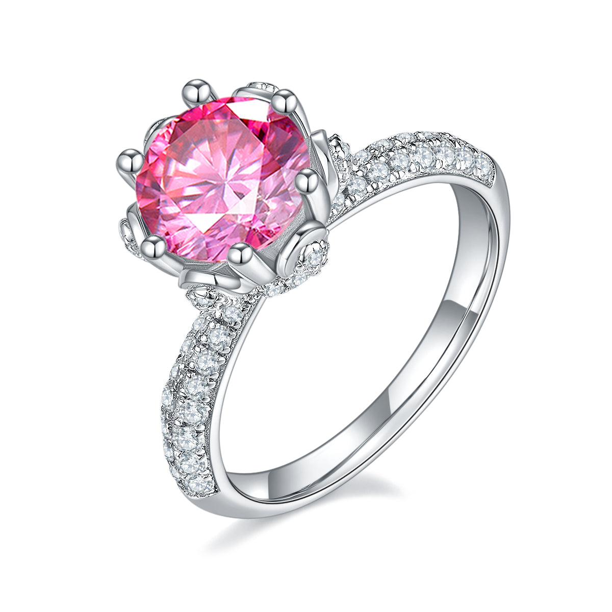 2.0 CT D Color Moissanite Flora Halo Straight Shank Custom Ring in White Gold Plated Sterling Silver#2