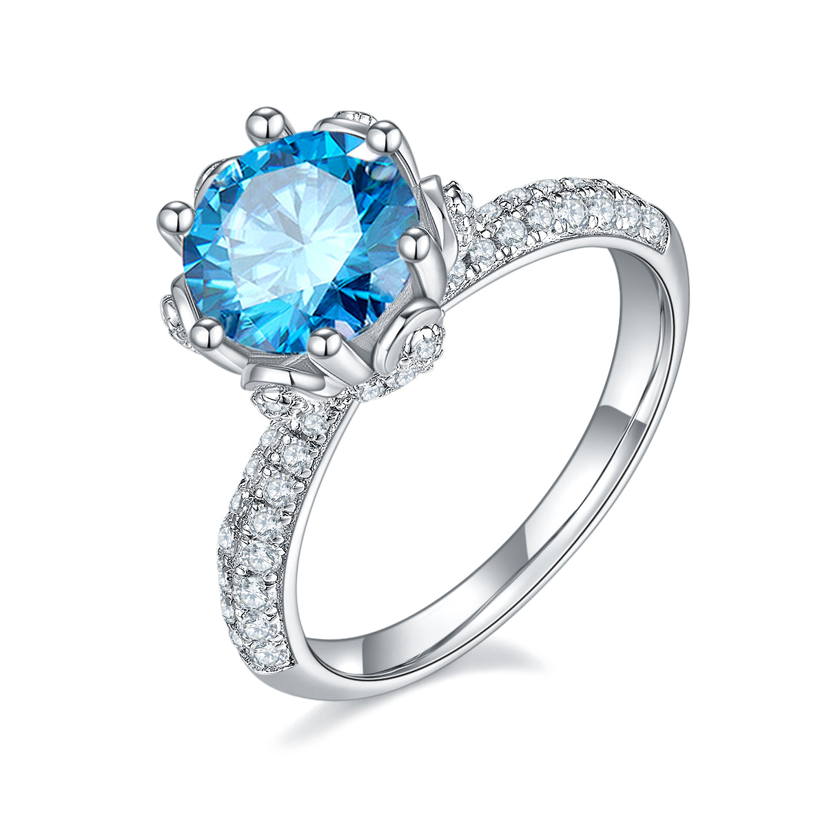 2.0 CT D Color Moissanite Flora Halo Straight Shank Custom Ring in White Gold Plated Sterling Silver#3
