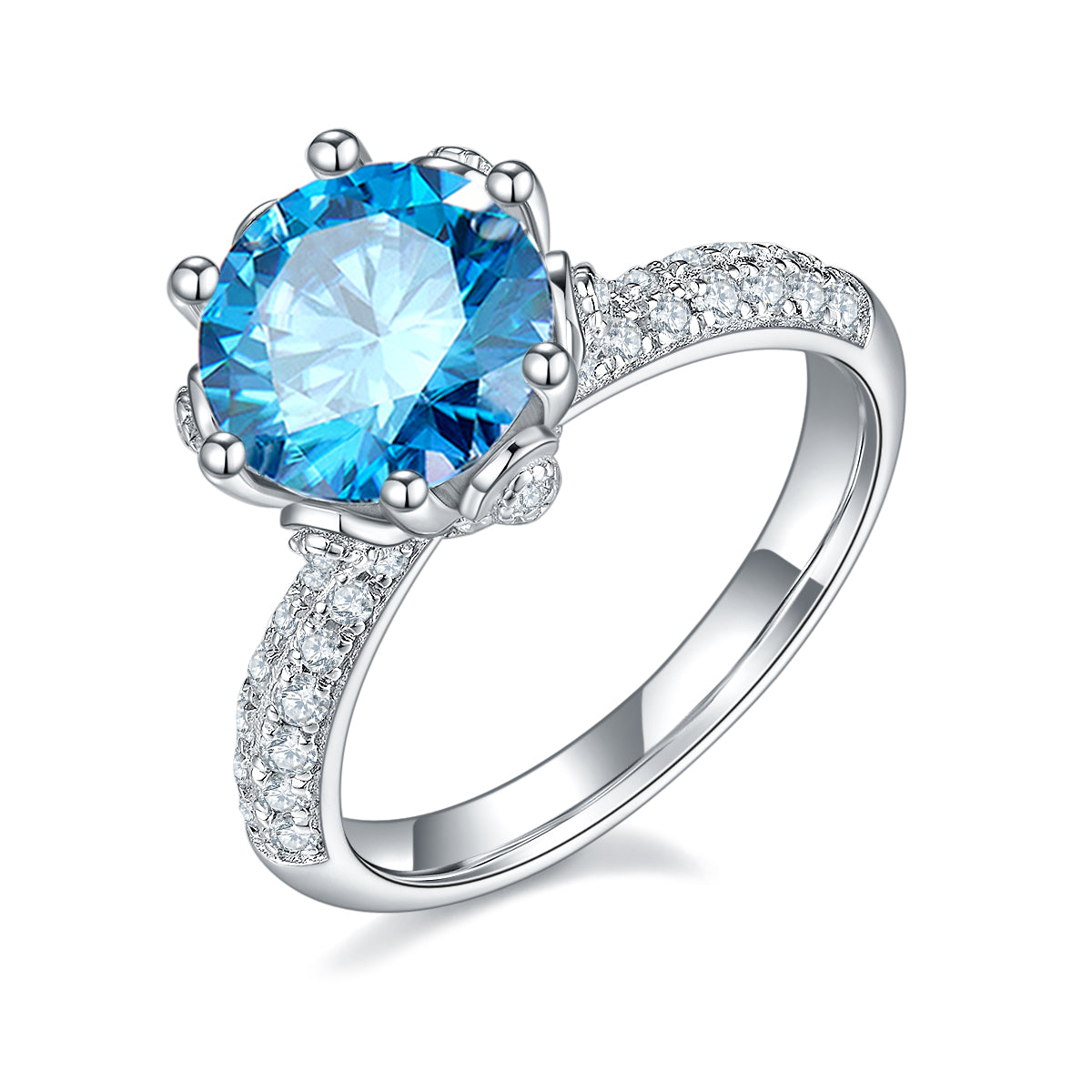 3.0 CT D Color Moissanite Flora Halo Straight Shank Custom Ring in White Gold Plated Sterling Silver#3
