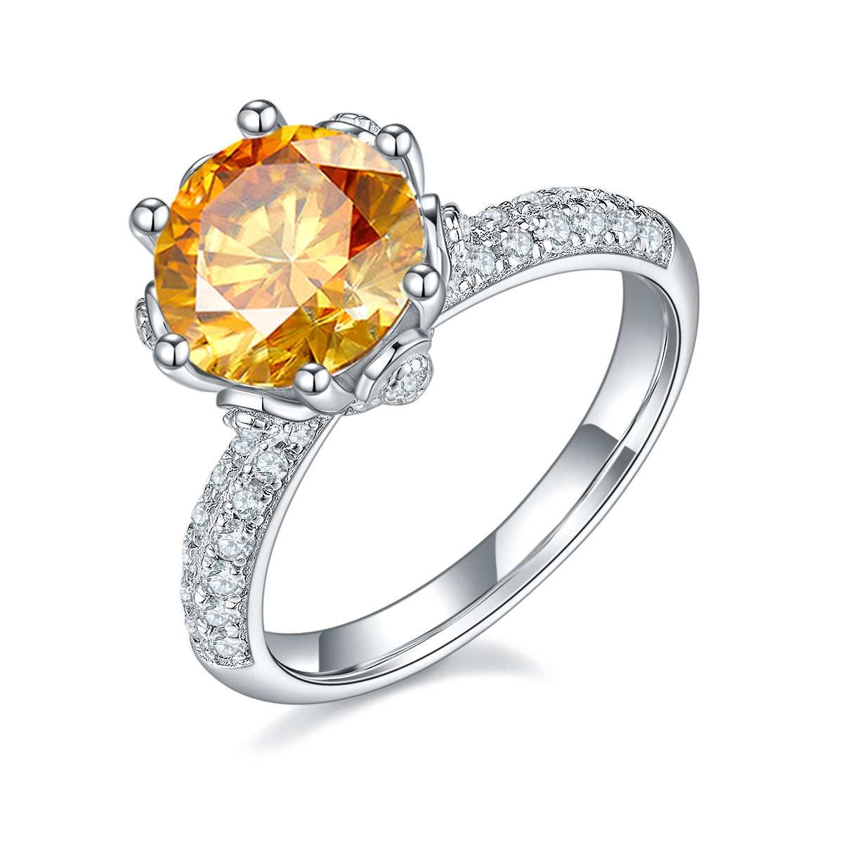 3.0 CT D Color Moissanite Flora Halo Straight Shank Custom Ring in White Gold Plated Sterling Silver#1