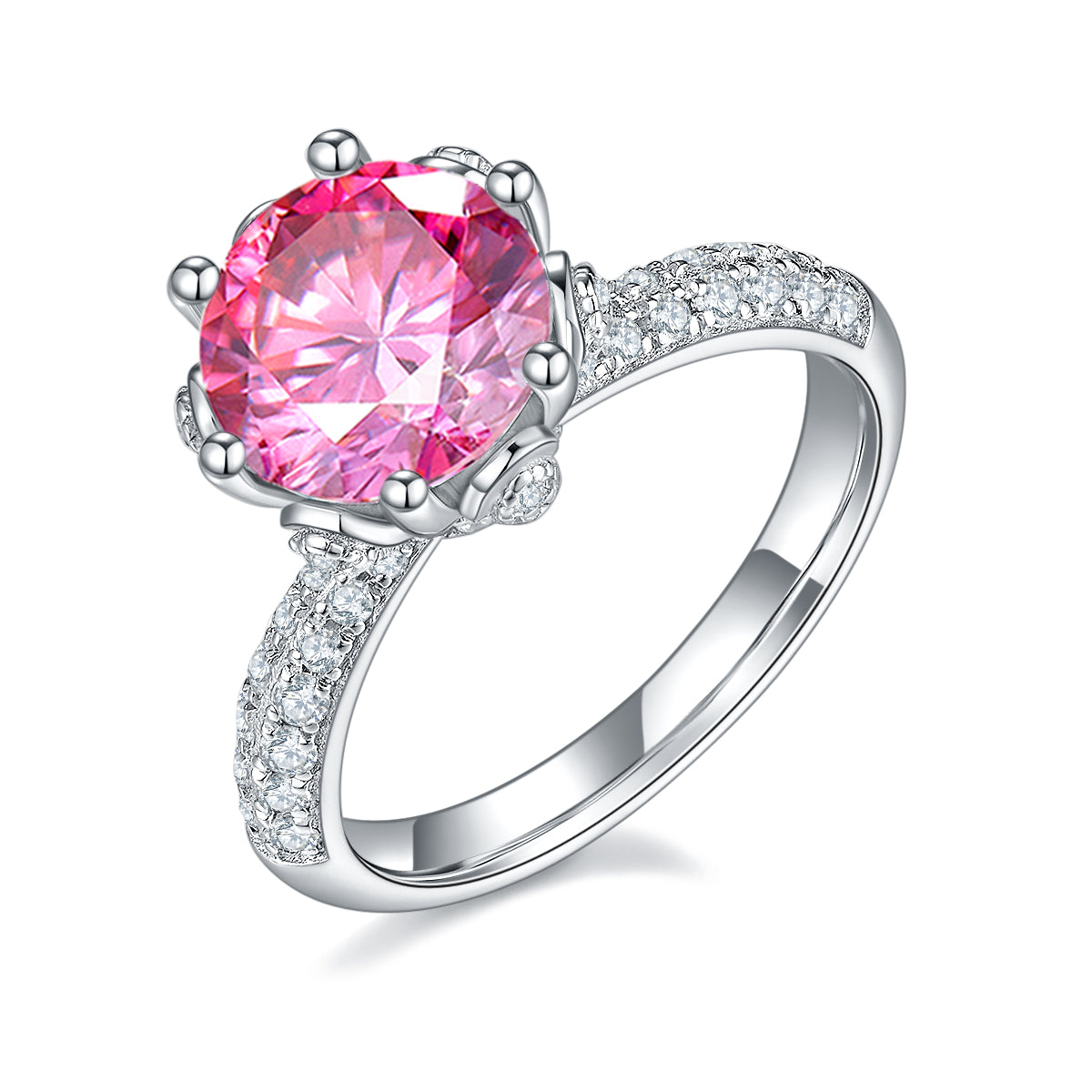 3.0 CT D Color Moissanite Flora Halo Straight Shank Custom Ring in White Gold Plated Sterling Silver#2