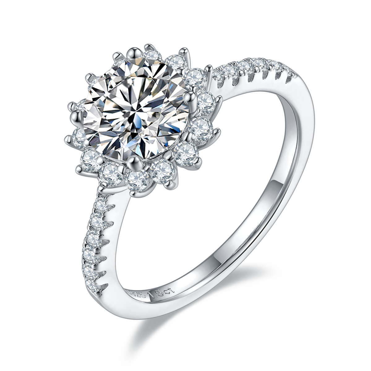 1.5 CT D Color Moissanite Sunflower Custom Ring in White Gold Plated Sterling Silver#0