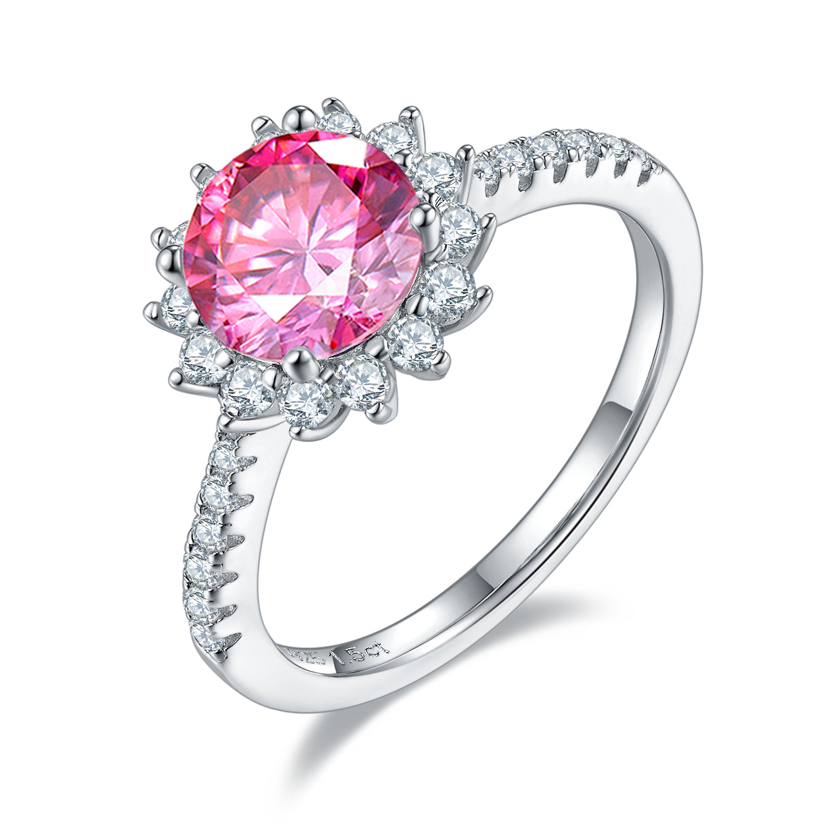 1.5 CT D Color Moissanite Sunflower Custom Ring in White Gold Plated Sterling Silver#2