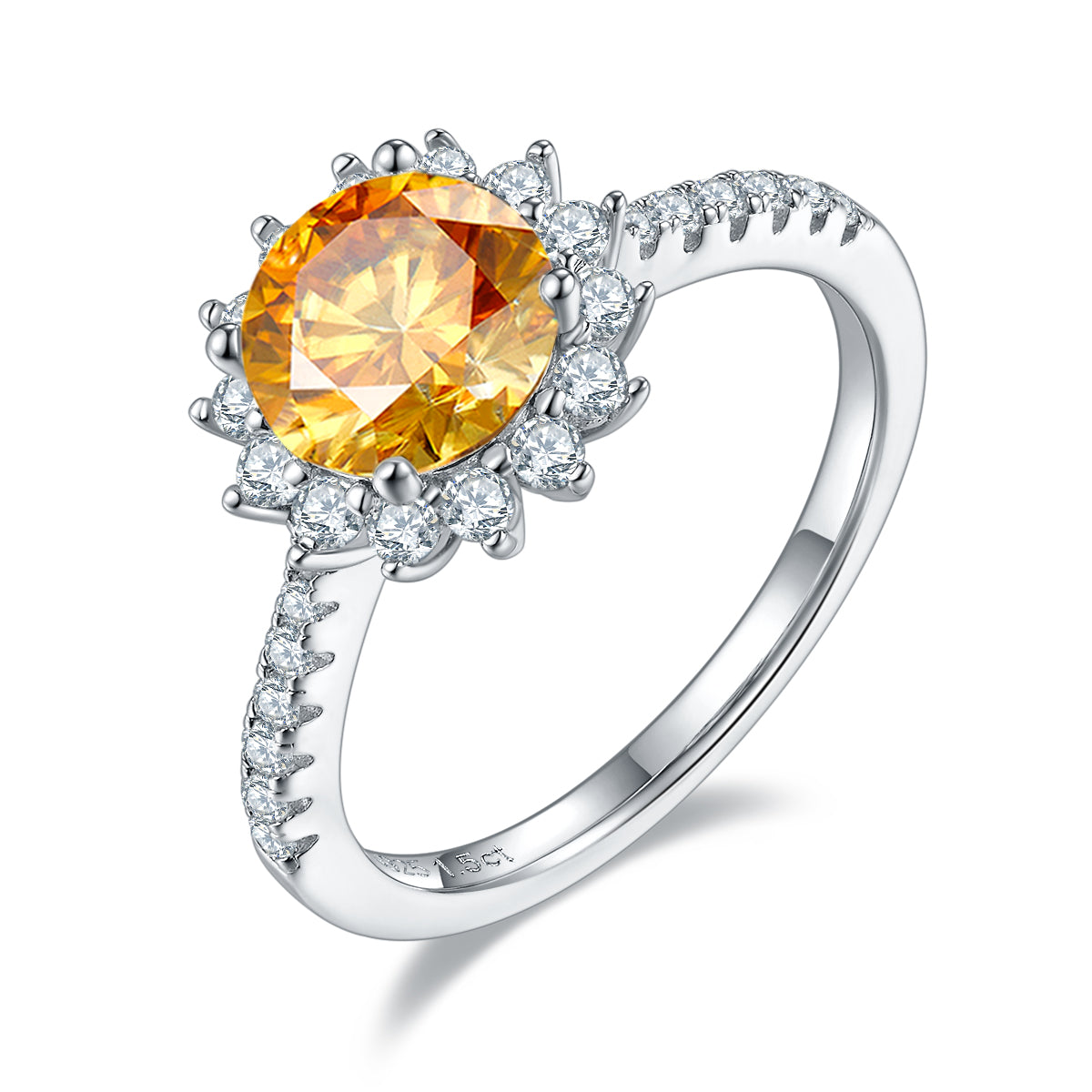 1.5 CT D Color Moissanite Sunflower Custom Ring in White Gold Plated Sterling Silver#1