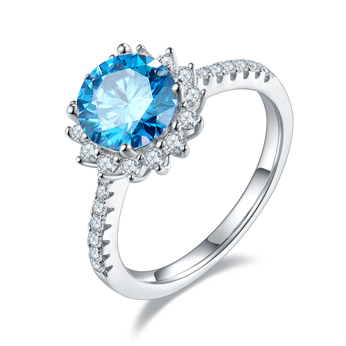 2.0 CT D Color Moissanite Sunflower Custom Ring in White Gold Plated Sterling Silver#3
