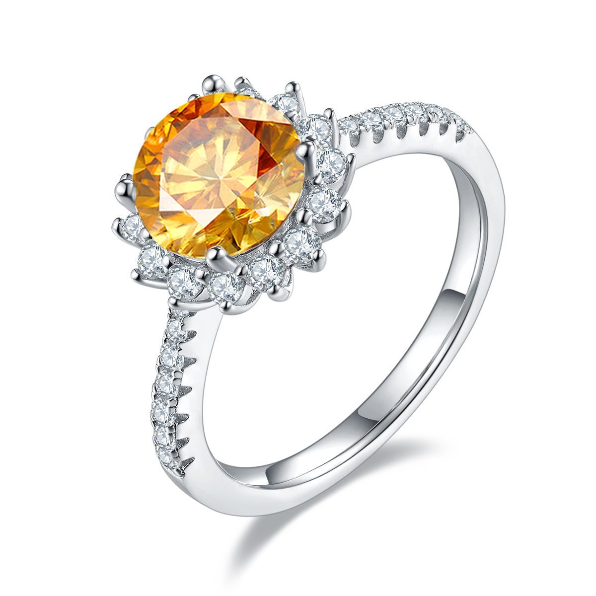 2.0 CT D Color Moissanite Sunflower Custom Ring in White Gold Plated Sterling Silver#1
