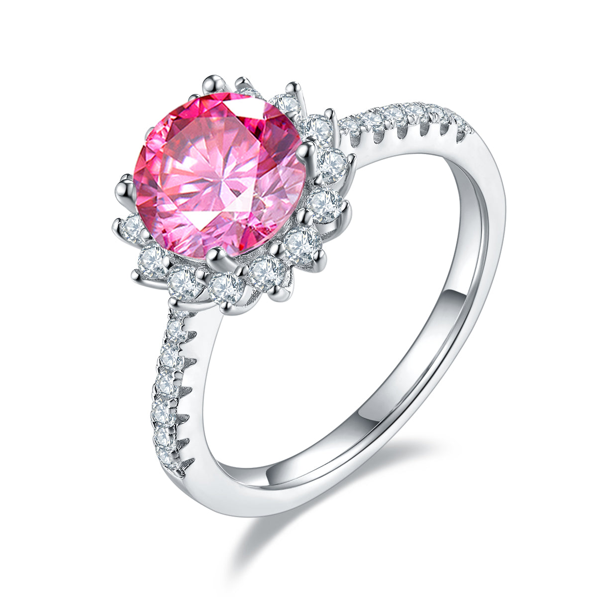 2.0 CT D Color Moissanite Sunflower Custom Ring in White Gold Plated Sterling Silver#2