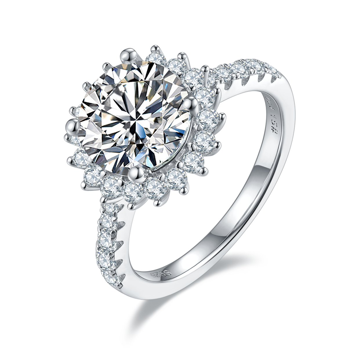 3.0 CT D Color Moissanite Sunflower Custom Ring in White Gold Plated Sterling Silver#0