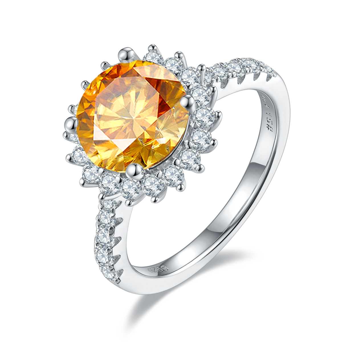 3.0 CT D Color Moissanite Sunflower Custom Ring in White Gold Plated Sterling Silver#1