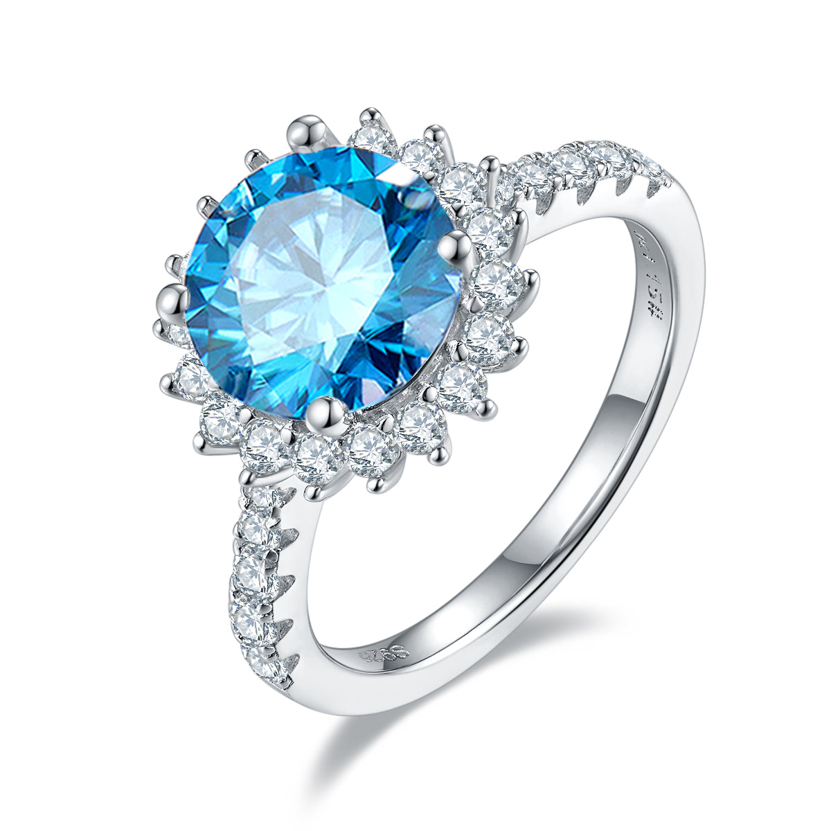 3.0 CT D Color Moissanite Sunflower Custom Ring in White Gold Plated Sterling Silver#3