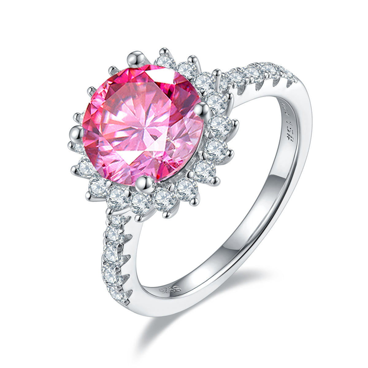 3.0 CT D Color Moissanite Sunflower Custom Ring in White Gold Plated Sterling Silver#2
