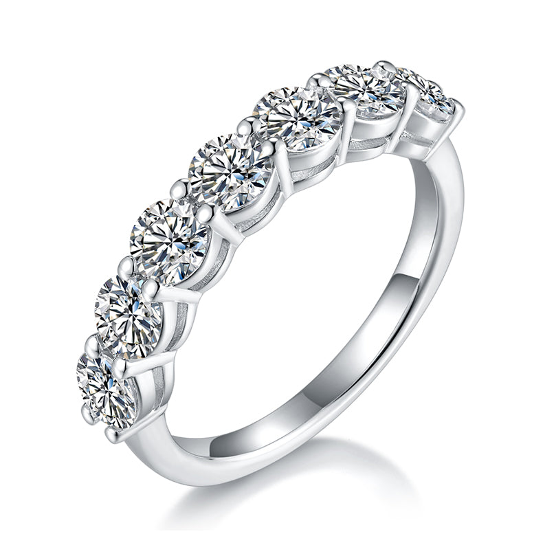 2.1 CT D Color Round Cut Moissanite Eternity Band in White Gold Plated Sterling Silver#0