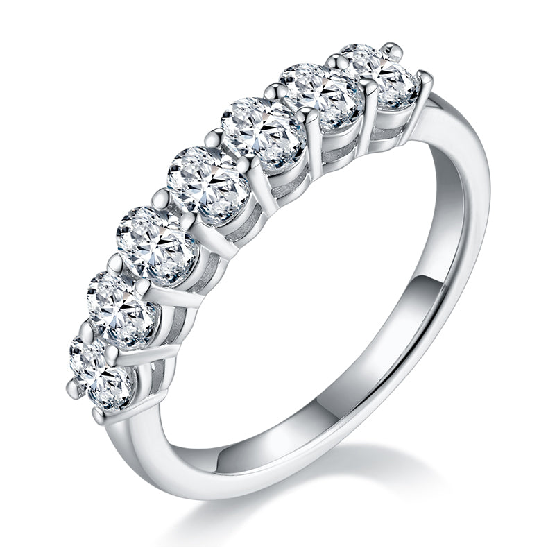 2.1 CT D Color Oval Cut Moissanite Eternity Band in White Gold Plated Sterling Silver#0