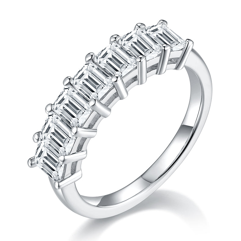 2.1 CT D Color Emerald Cut Moissanite Eternity Band in White Gold Plated Sterling Silver#1