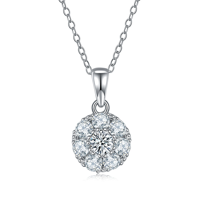 Moissanite Flower Core Necklace in White Gold Plated Sterling Silver#0
