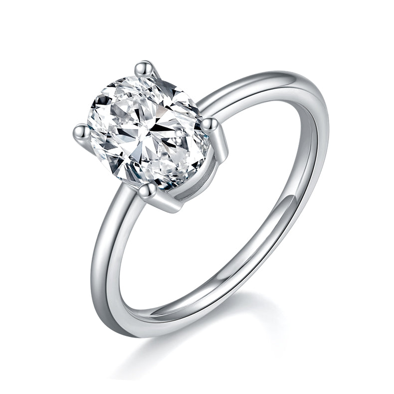 2.0 CT D Color Oval Cut Moissanite Classic Ring in White Gold Plated Sterling Silver#0
