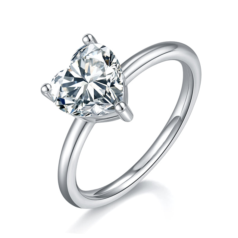 2.0 CT D Color Heart Cut Moissanite Classic Ring in White Gold Plated Sterling Silver#0