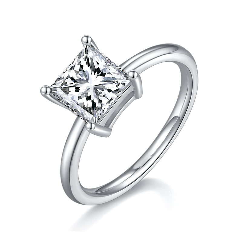 2.0 CT D Color Princess Cut Moissanite Classic Ring in White Gold Plated Sterling Silver#0
