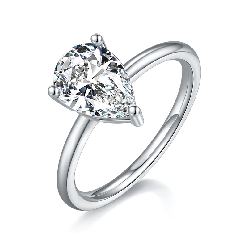 2.0 CT D Color Pear Cut Moissanite Classic Ring in White Gold Plated Sterling Silver#0