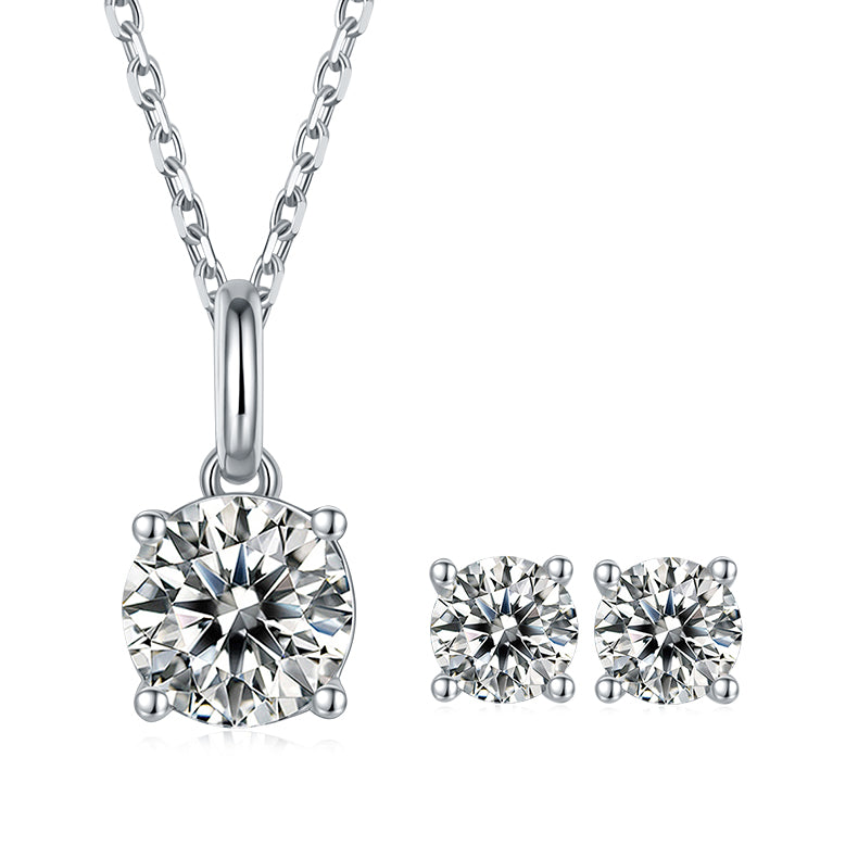 Round Cut Moissanite Classic Pendant & Stud Earrings Set in White Gold Plated Sterling Silver#6